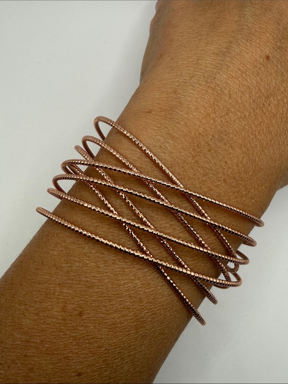 Vintage Rose Gold Pink Wire Large Cuff Bangle Statement Bracelet